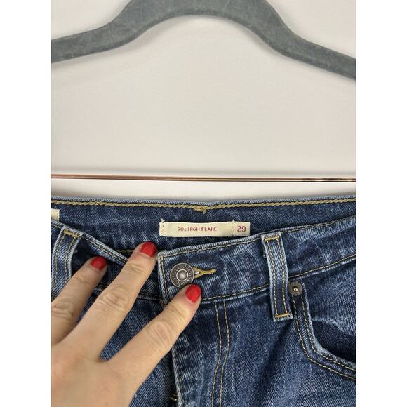 Womens Levi's Jeans 70s High Flare Premium Denim Sz 29 “Big E” Dark Wash Retro - Picture 4 of 12